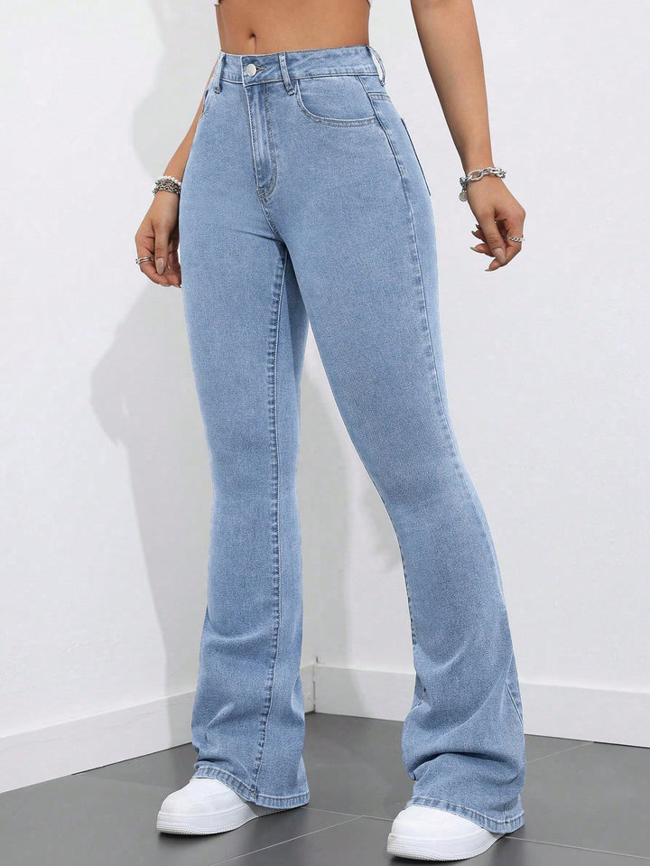 Light Blue Clean Washed Flared Jeans
