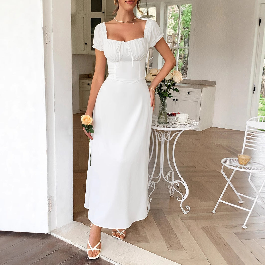 White Off-Shoulder Bustier Fit & Flare Dress