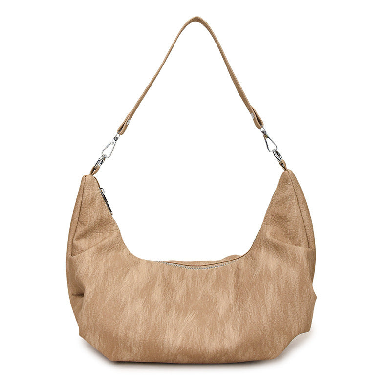 Beige Patterned Crescent Shoulder Bag