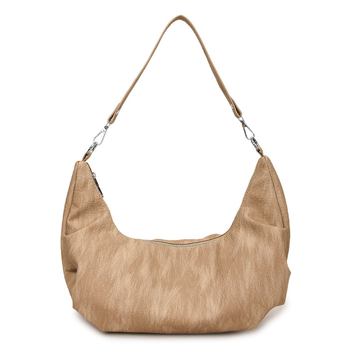 Beige Patterned Crescent Shoulder Bag
