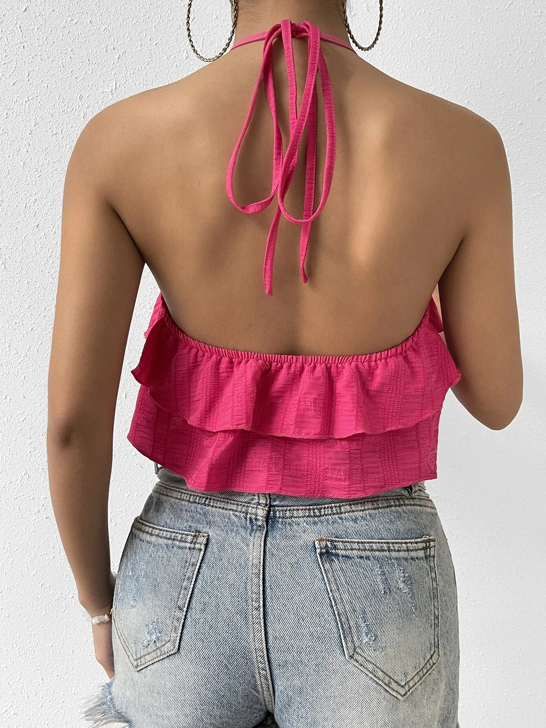 Red Halter Neck Flare Top