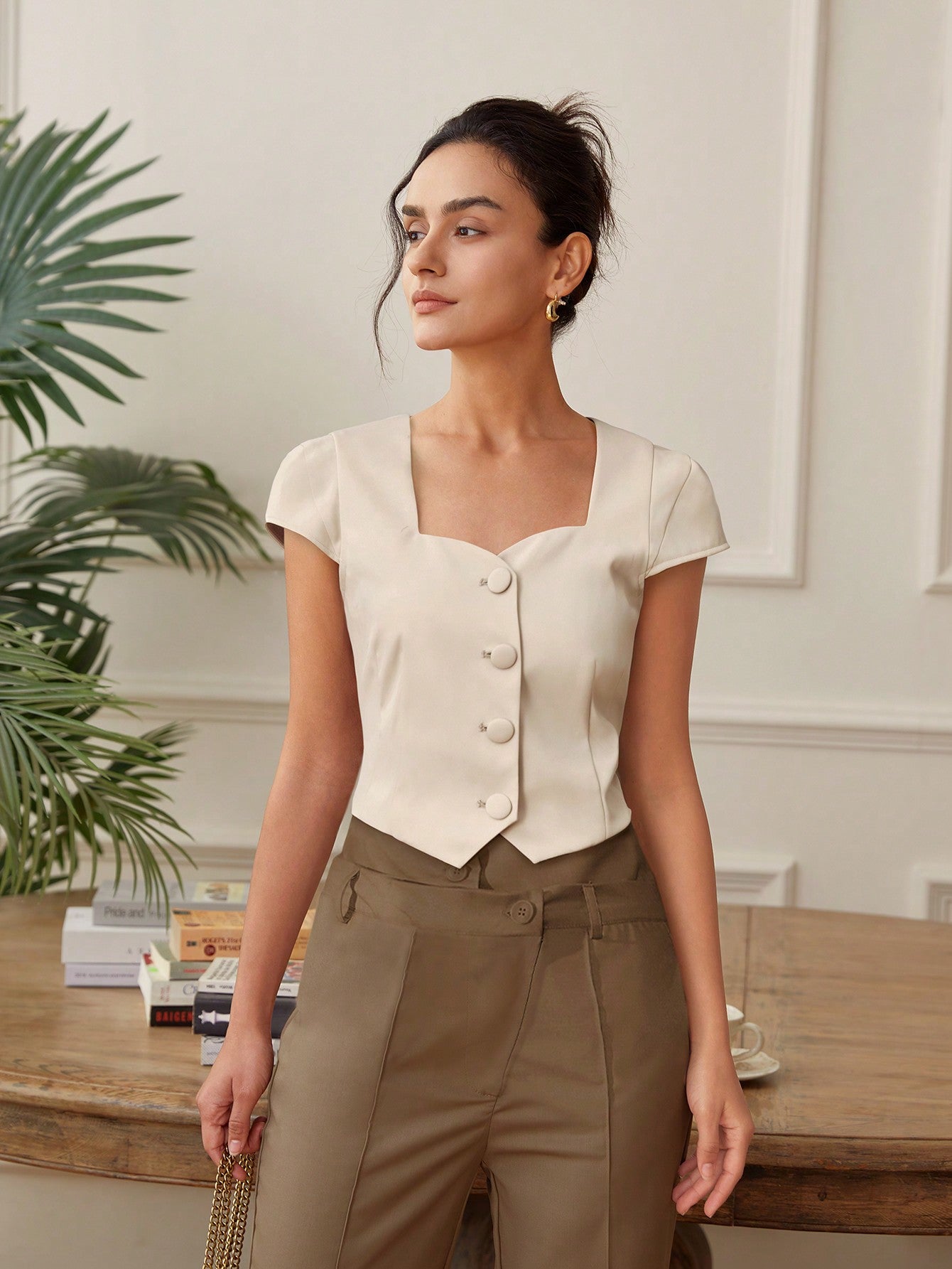 Cream Front Button Top