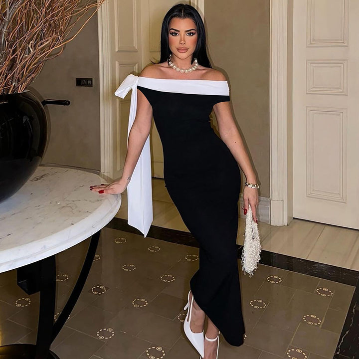 Black Off Shoulder Tie Up Dress
