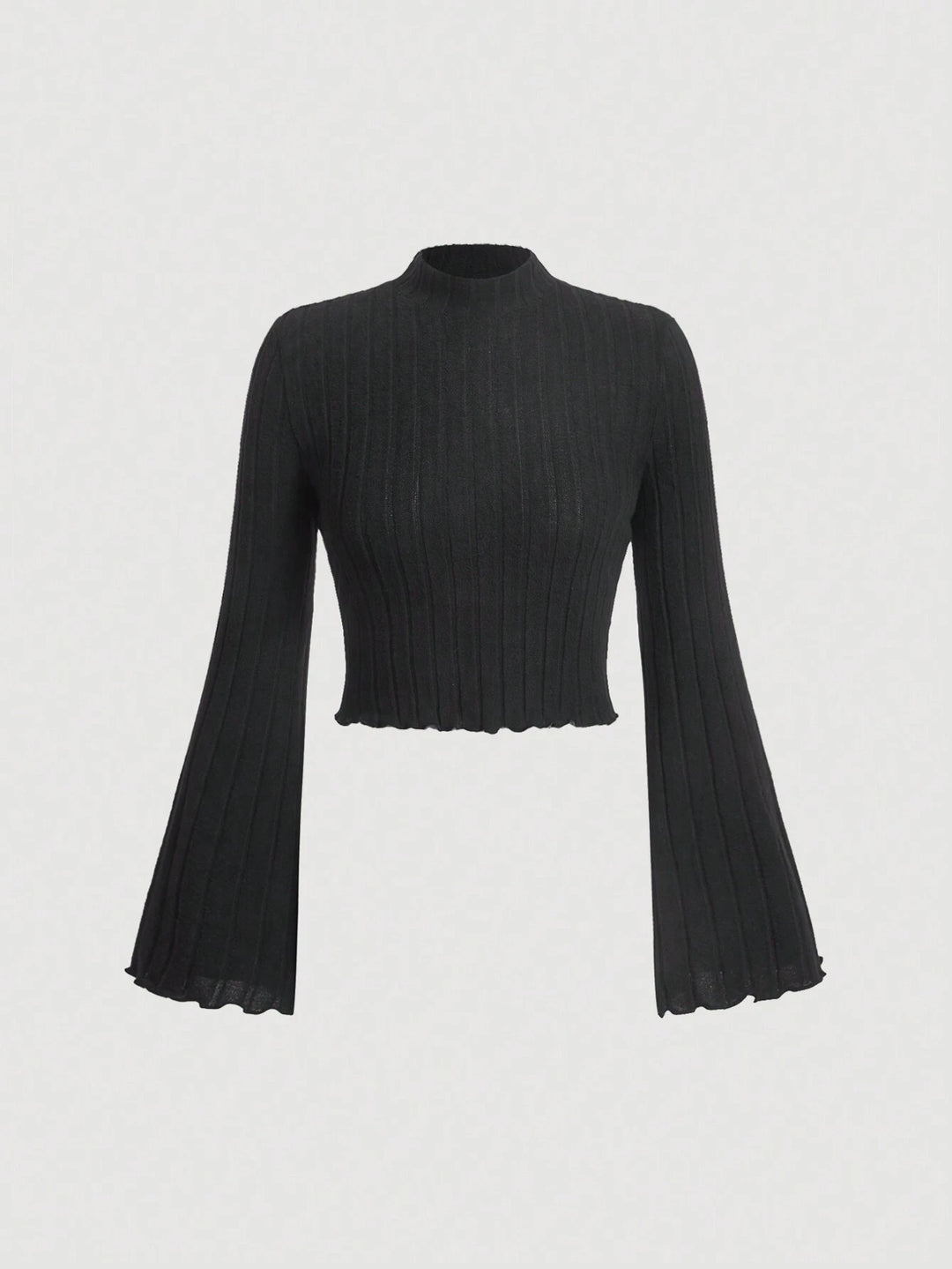 Black Bell Sleeves High Neck Crop Top
