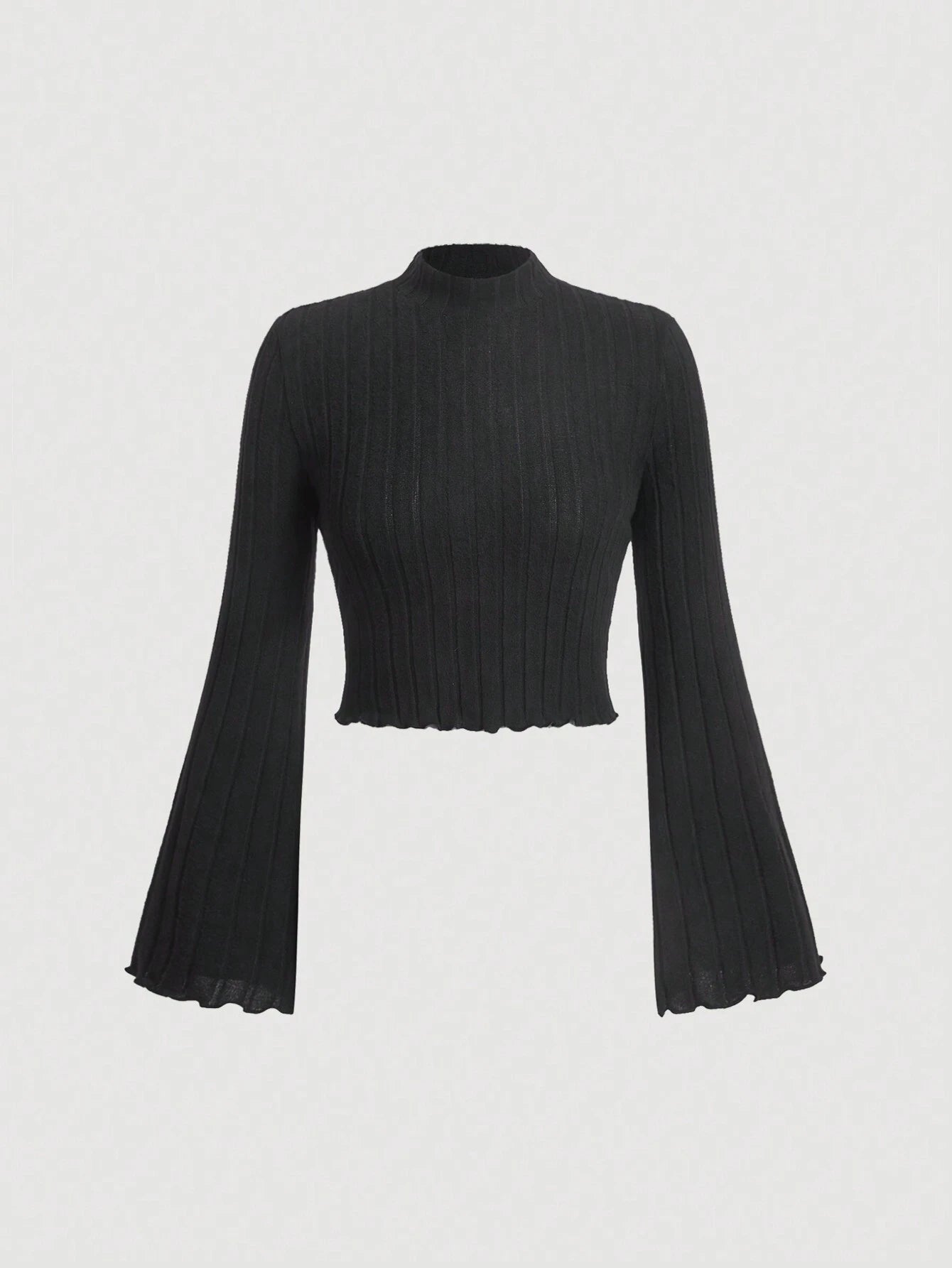Black Bell Sleeves High Neck Crop Top