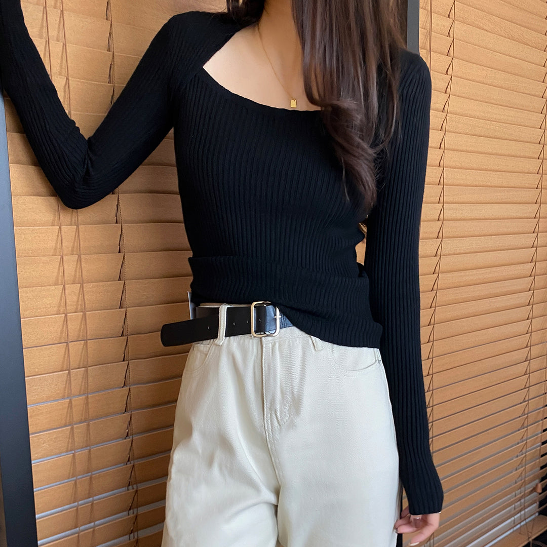 Black Square Neck Top