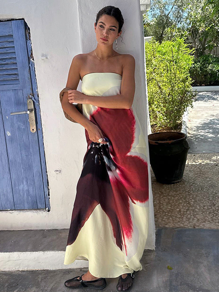 Red Strapless Maxi With Floral Detail