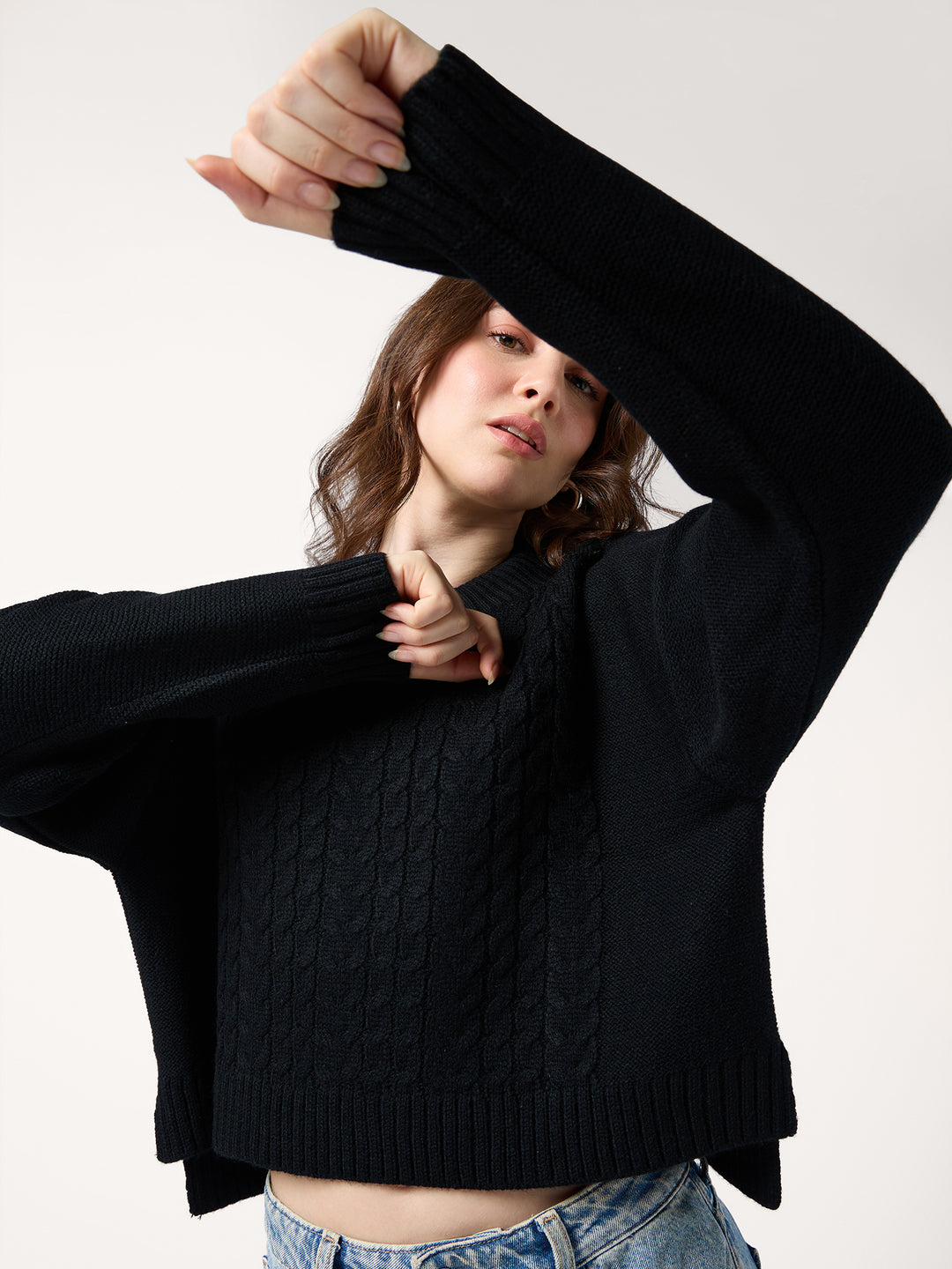 Black Chunky Cable Knit Sweater