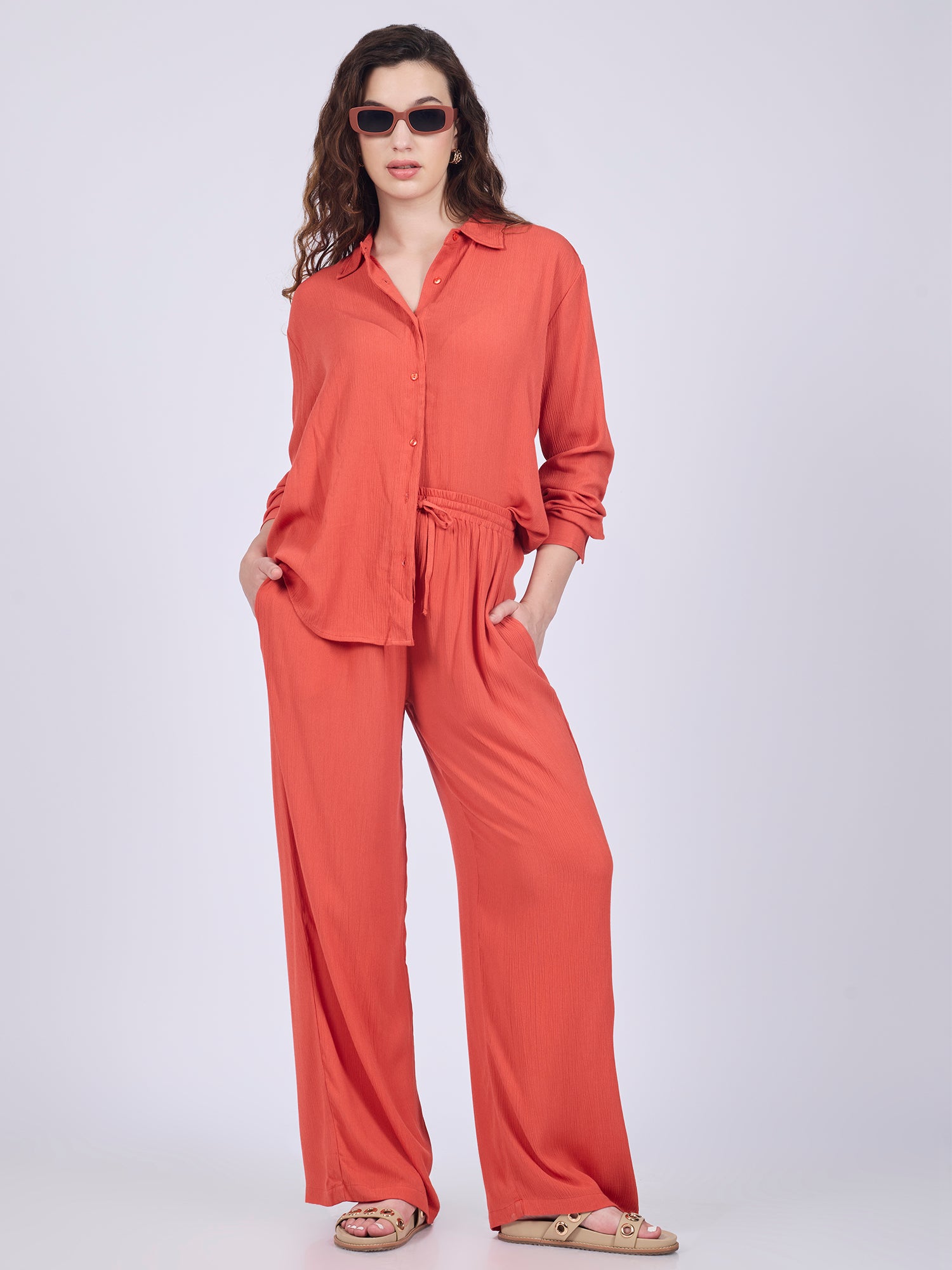 Orange Easy Shirt And Pull On Pants Co-Ord Set