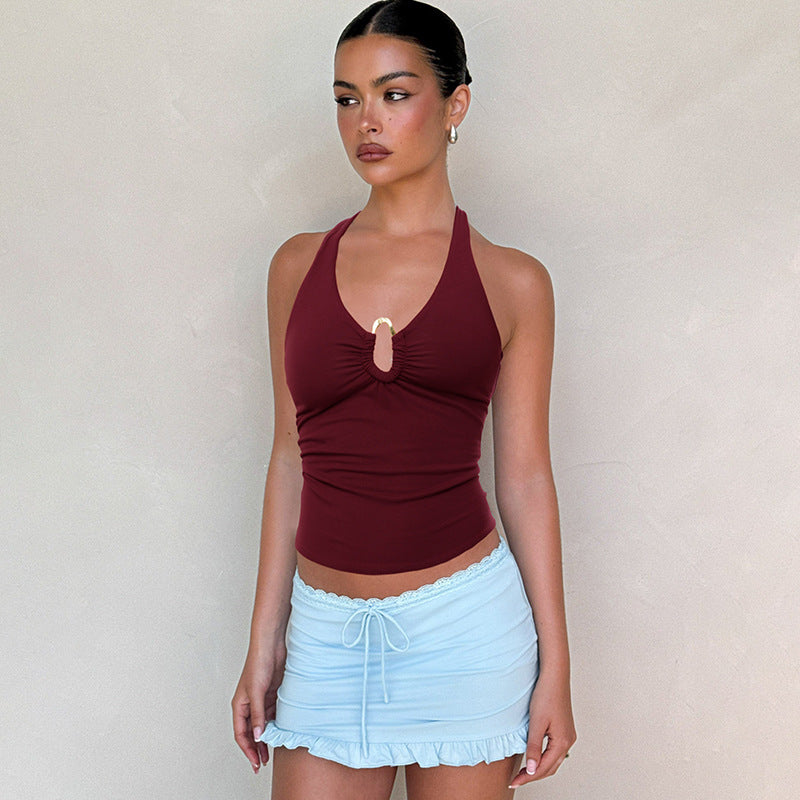 Burgundy Halter Fitted Camisole