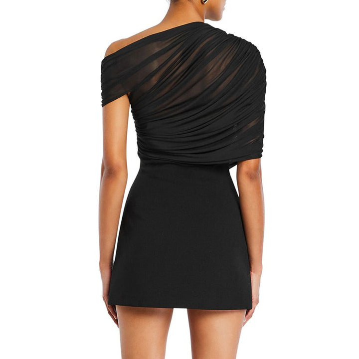 Black One-Shoulder Mesh Bodycon Dress