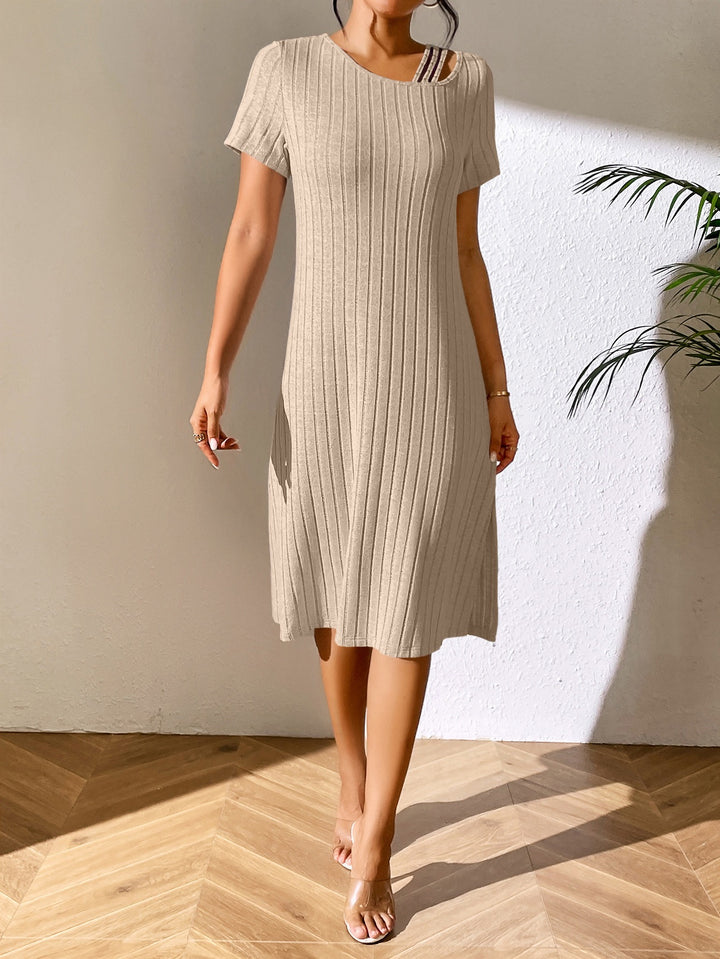 Cream Aline Ribbed Midi Dress