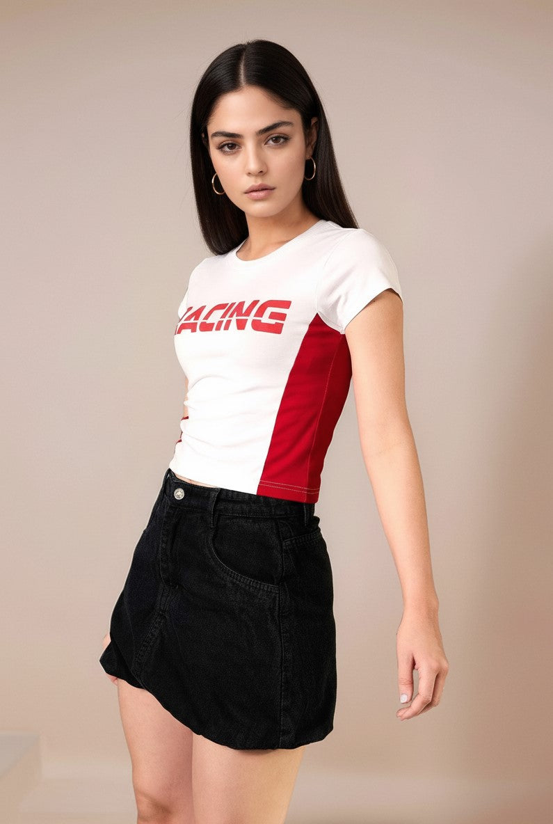 White Short Sleeve Graphic Print Top