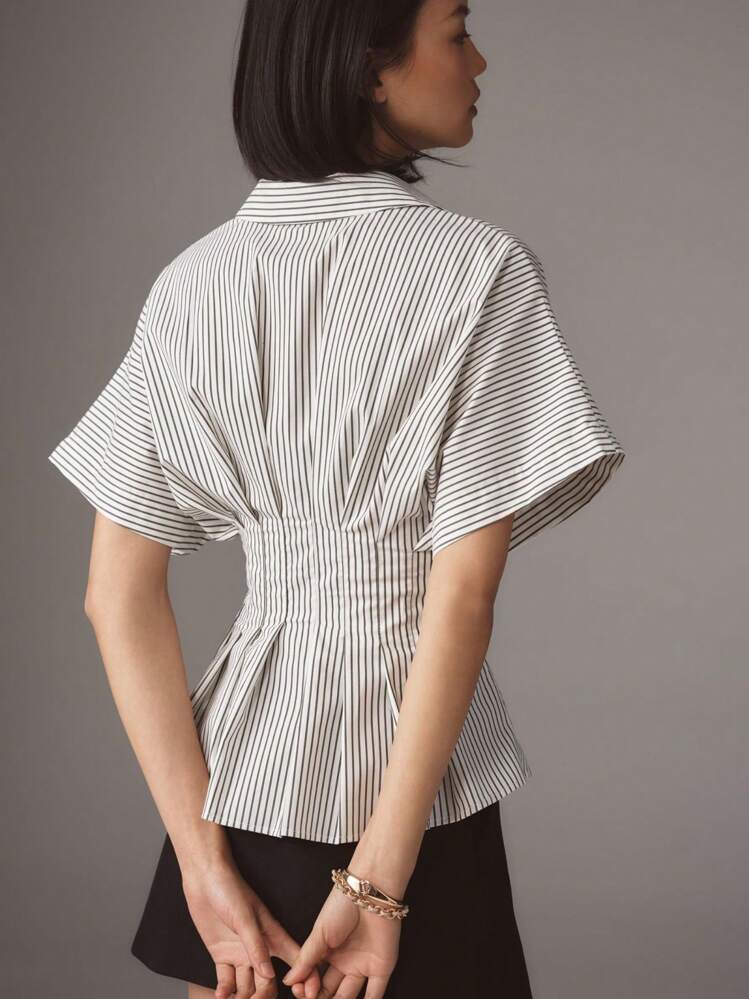 Grey Short Sleeve Waist Detail Shirt