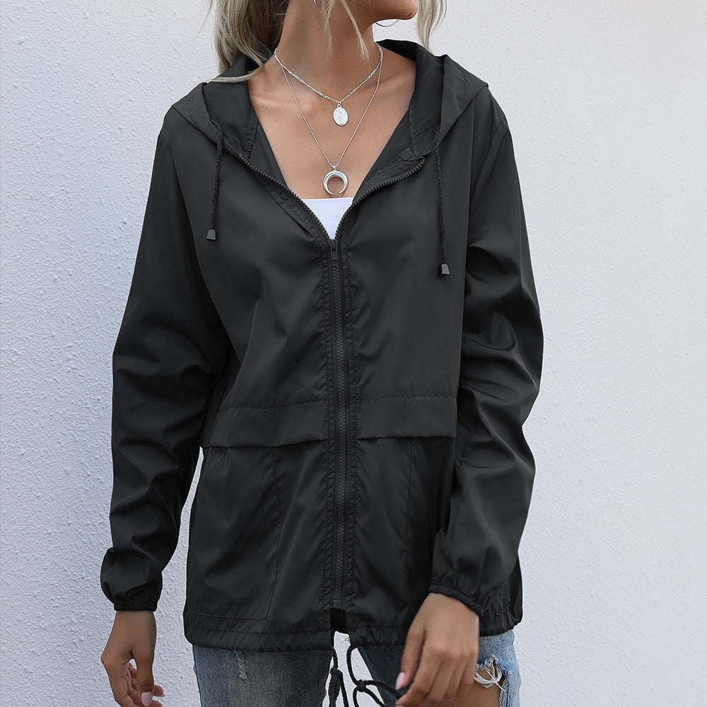 Black Zipper Hoodie Light Weight Jacket