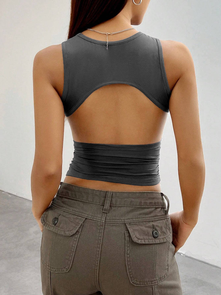 Grey Back Cutout Tank Top