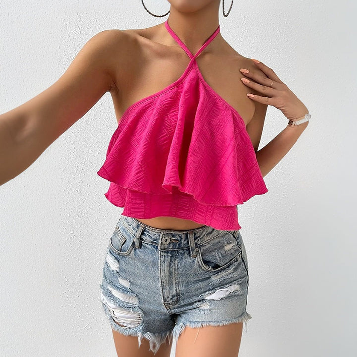 Red Halter Neck Flare Top