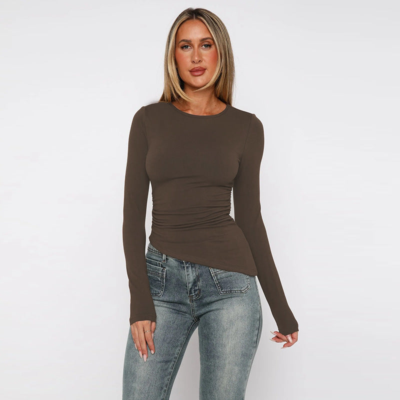 Brown Fitted asymmetric basic solid top