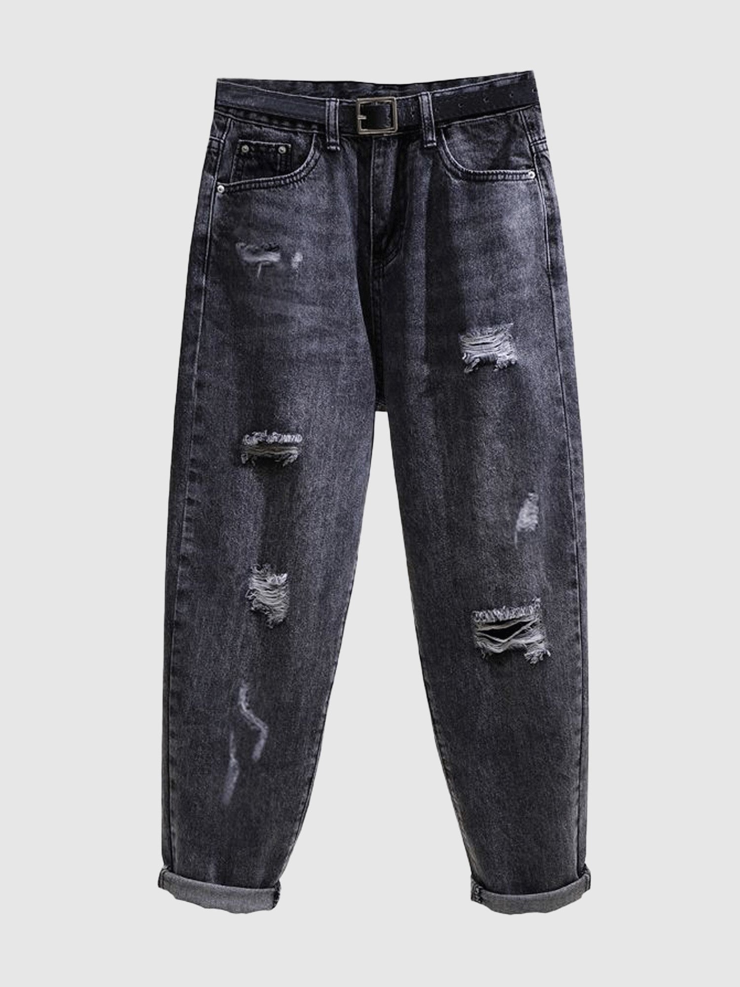 Black Distressed Mom Denim