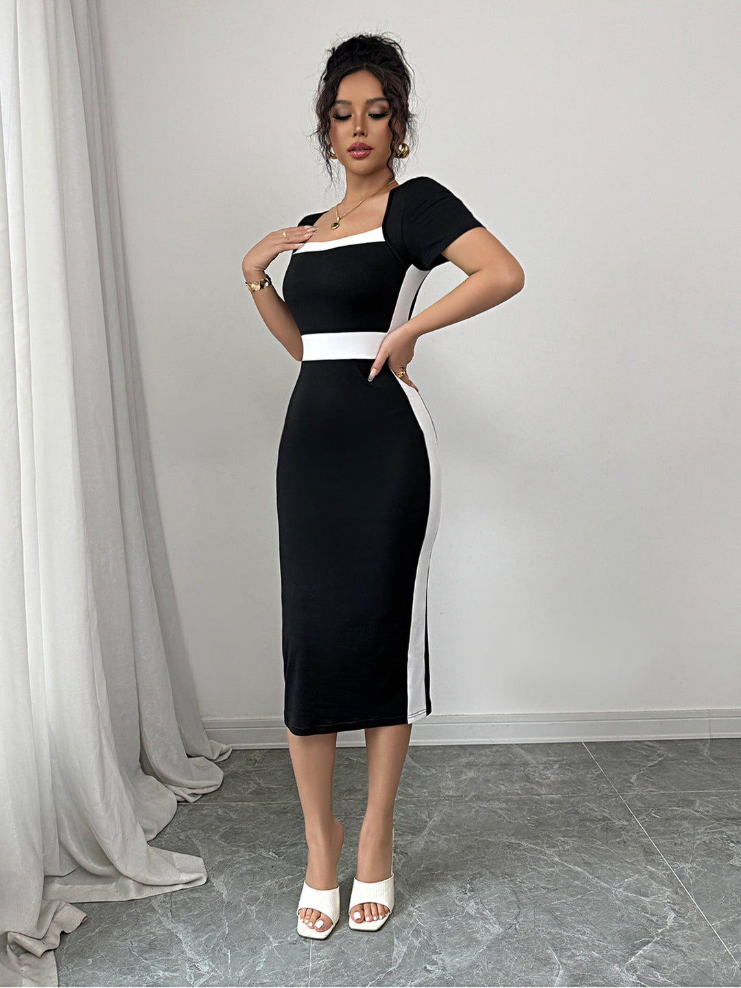Black Contrast Tipping Bodycon Dress