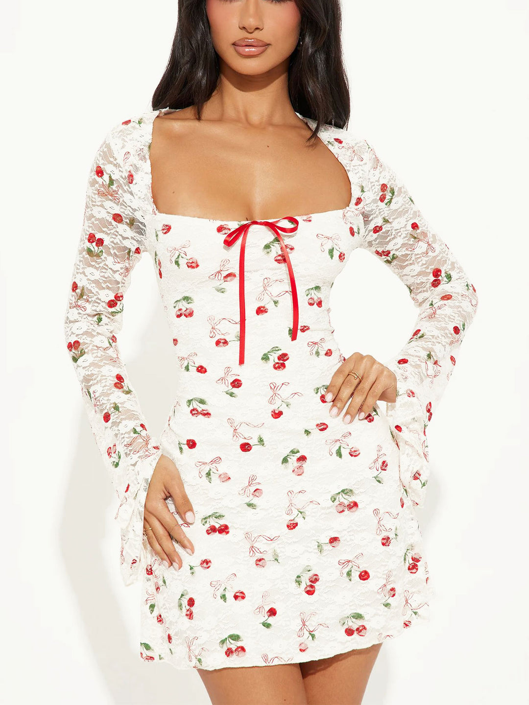 White Cherry Printed Mini Dress