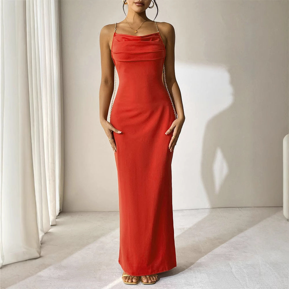 Red Chain Straps Maxi Dress