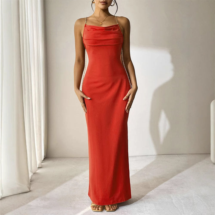 Red Chain Straps Maxi Dress