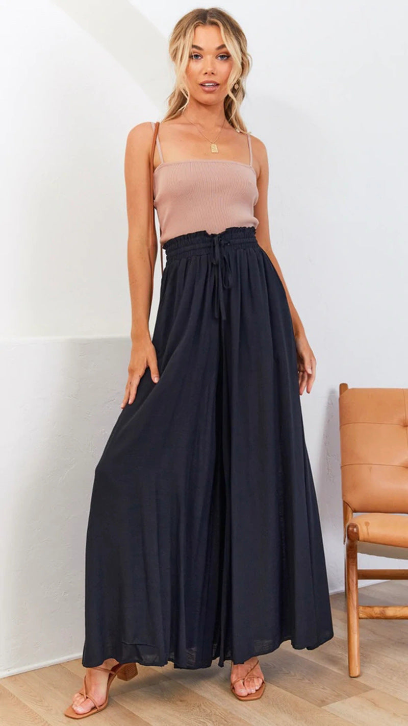 Black Elasticated Waist Band Wide Leg Trouser