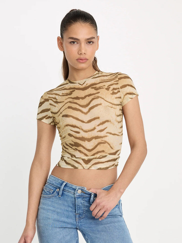 Beige Animal Printed Mesh Top