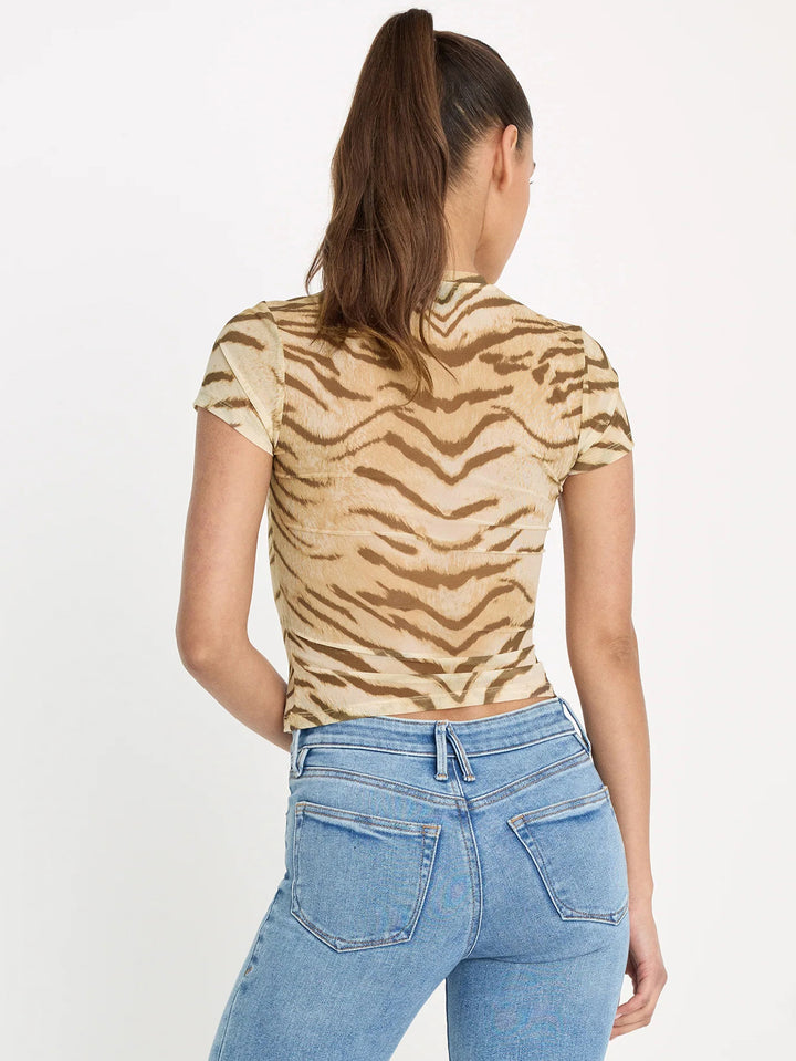 Beige Animal Printed Mesh Top