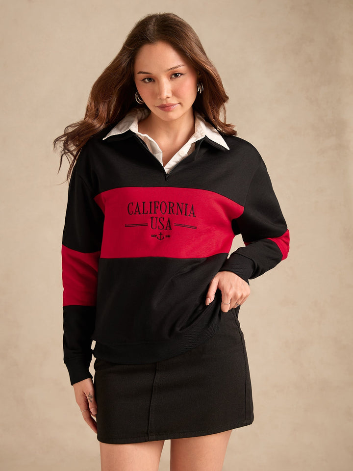 Black Russian Fleece Colour Block Sweatshirt