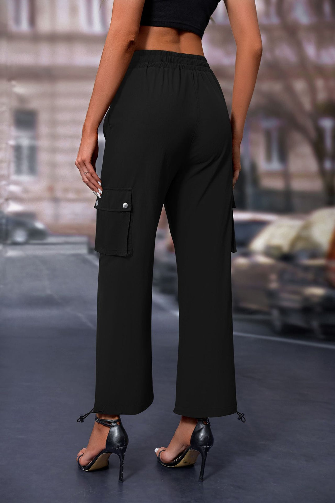 Black Elasticated Parachute Cargo Sweatpants
