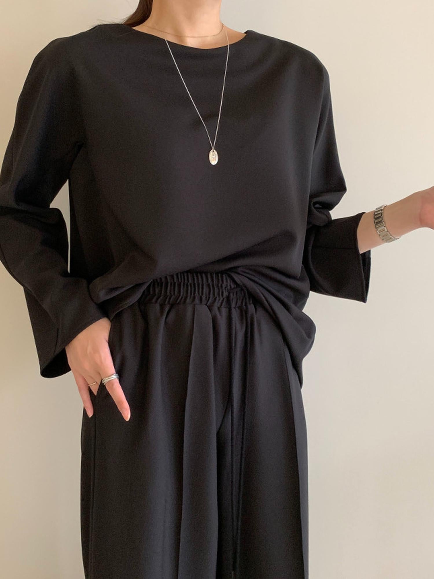 Solid Black Relaxed Top And Pant Co-Ord Set