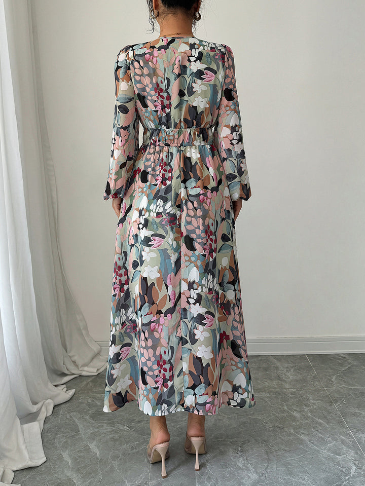 Green Plunge Neck Printed Maxi Dress