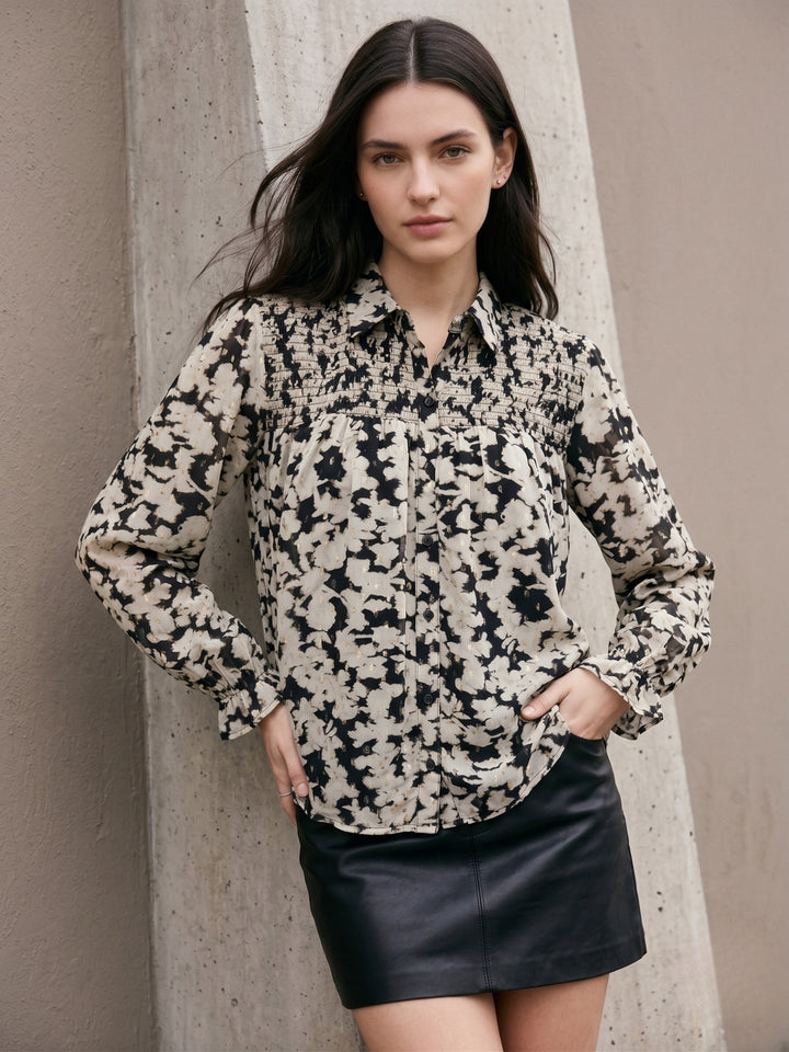 Black Lurex Shirt With Smocking Detail
