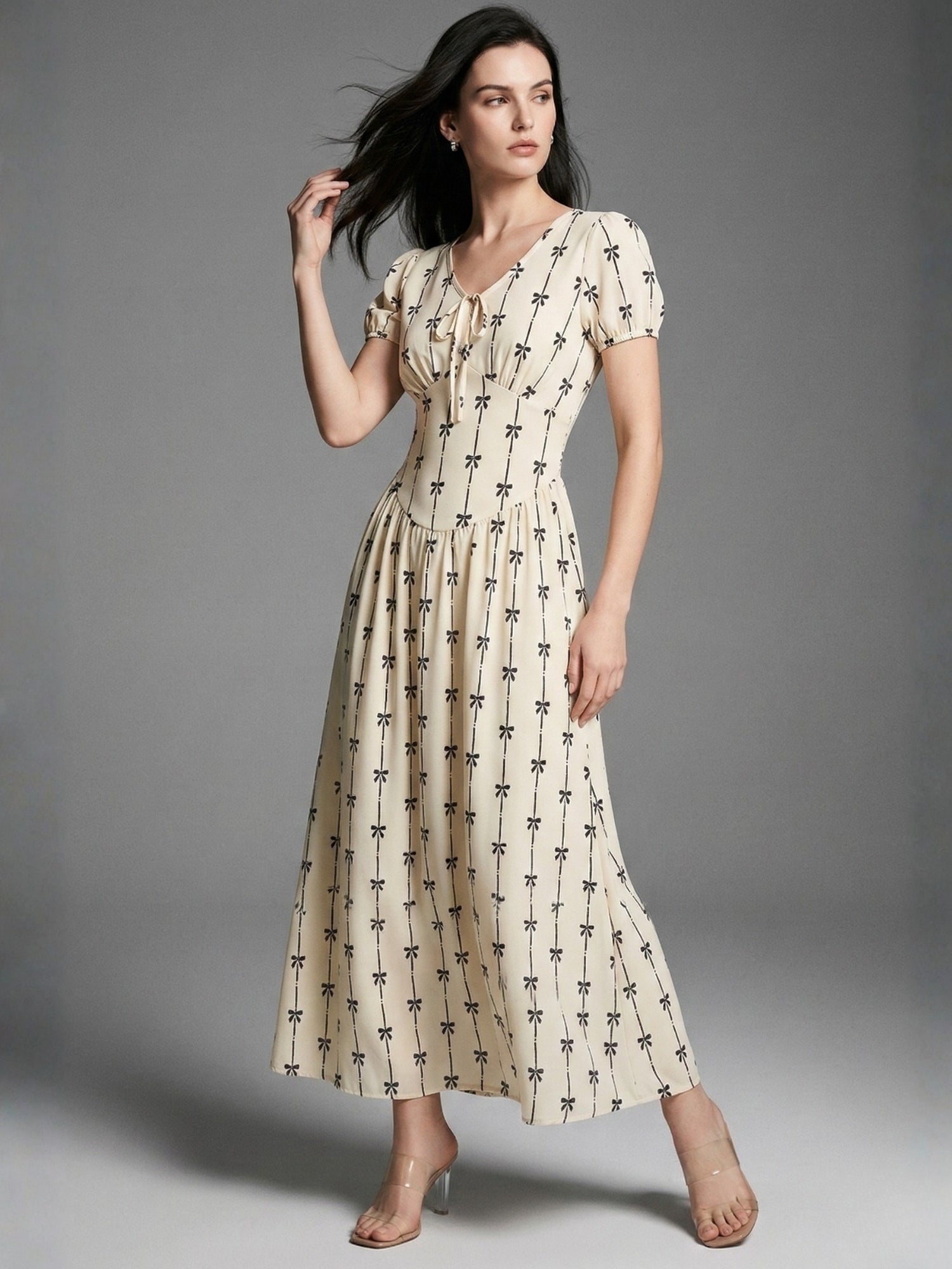 Cream Short Sleeve V Neck Corset Dress
