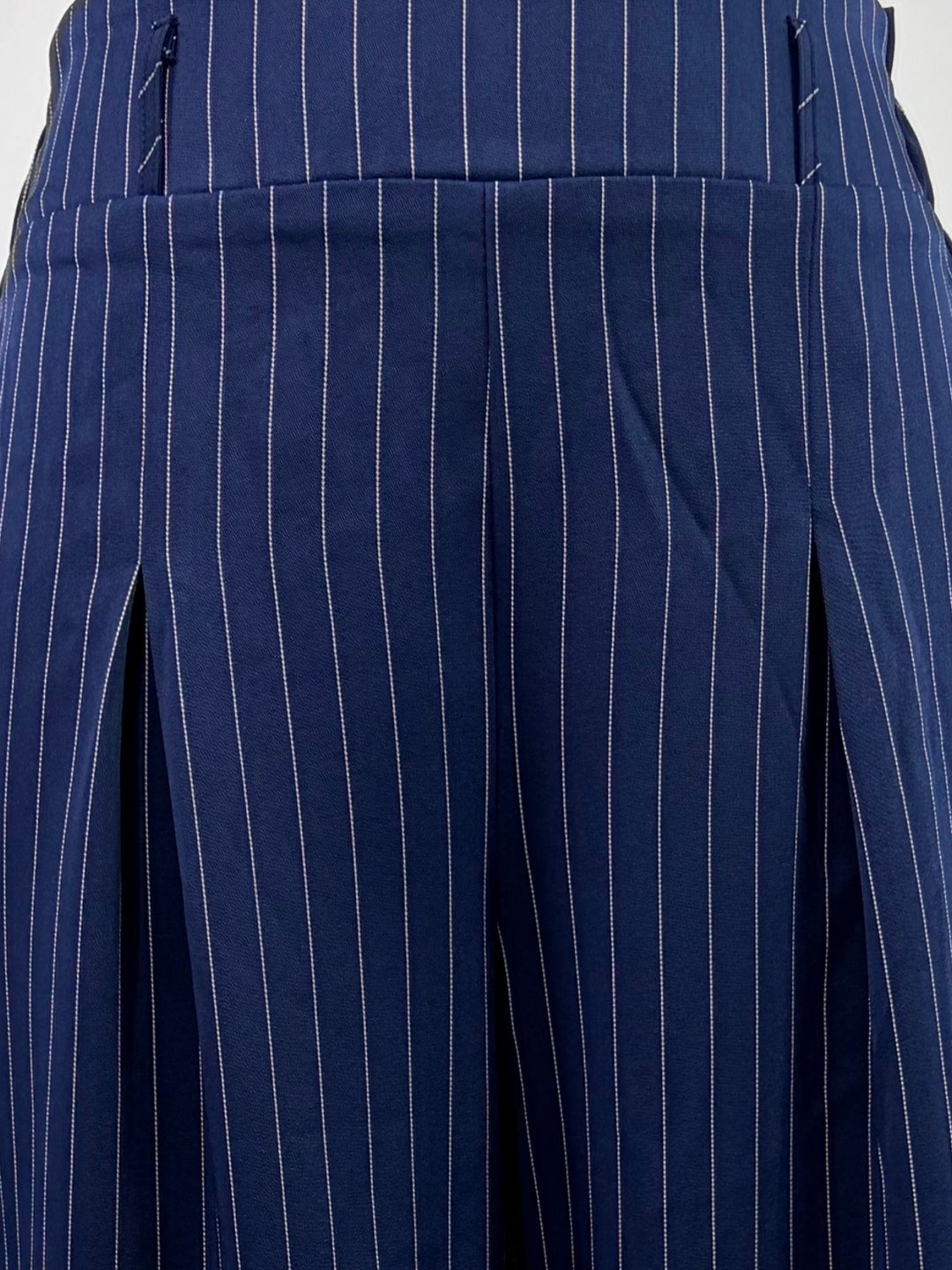 Blue Wide Leg Pleated Trouser With Belt Detail