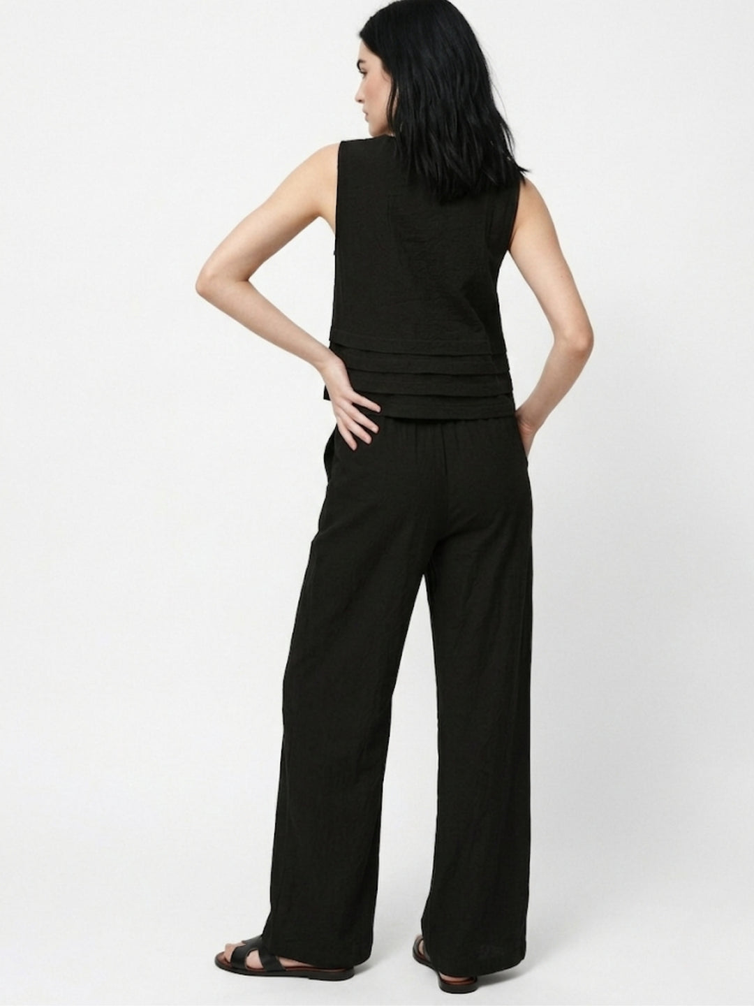 Black Sleeveless Relaxed Top And Trousers Co-Ord Set