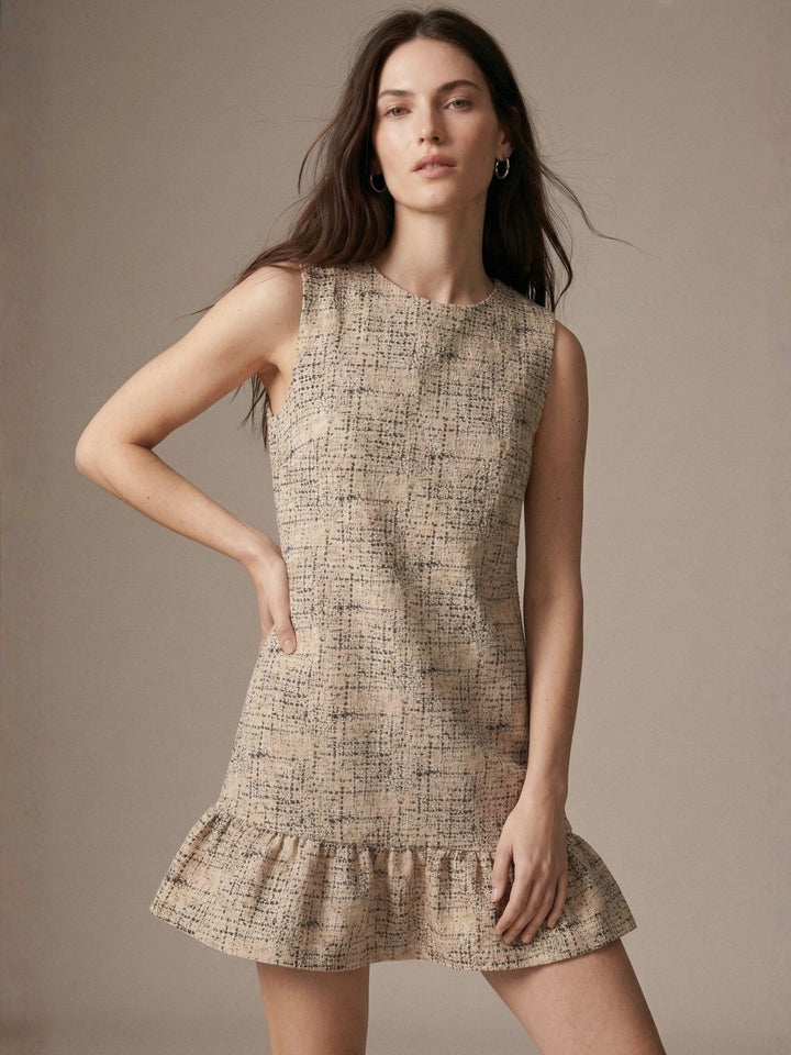 Beige Ruffle Hem Floral Printed Dress