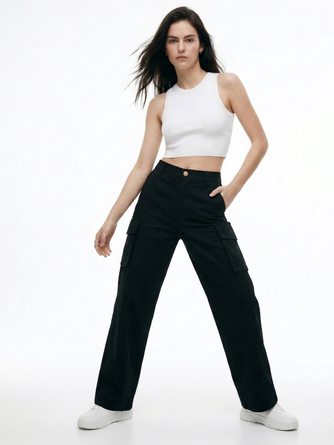 Black Slim Cargo Styled Solid Trouser