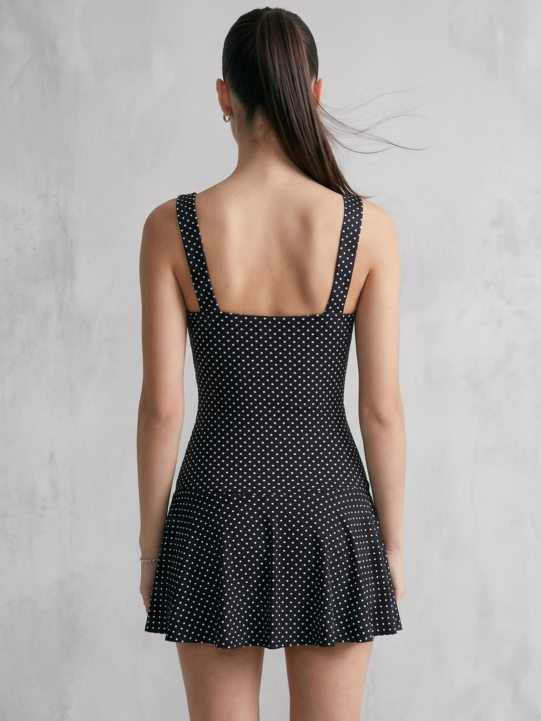 Black Polka Printed Top And Skirt Set