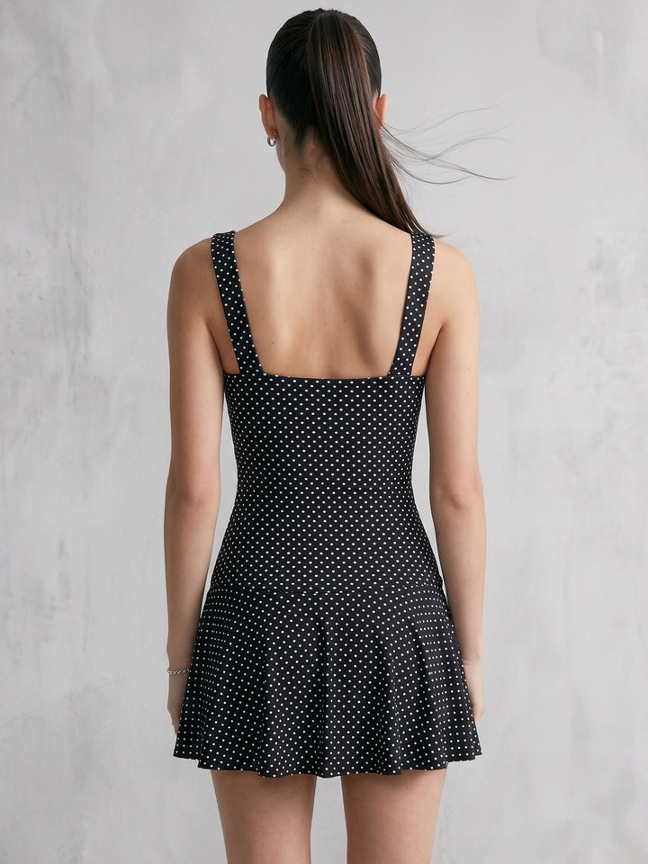 Black Polka Printed Top And Skirt Set