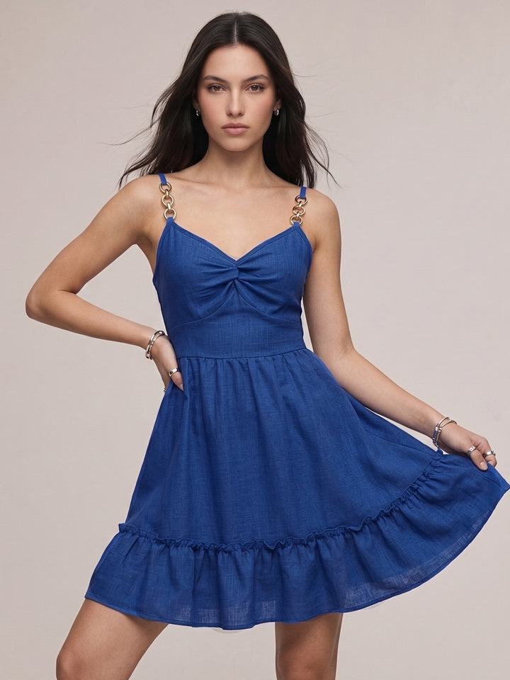 Blue Sweetheart Neckline Metal Trim Straps