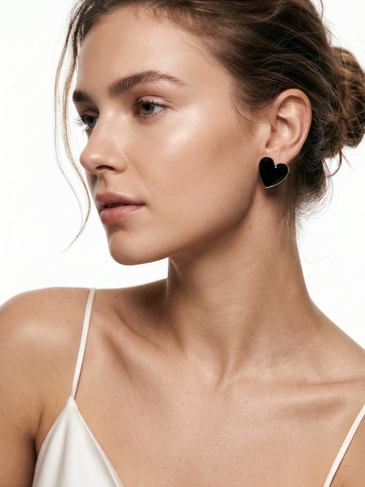 Black Heart Shape Metal Earrings