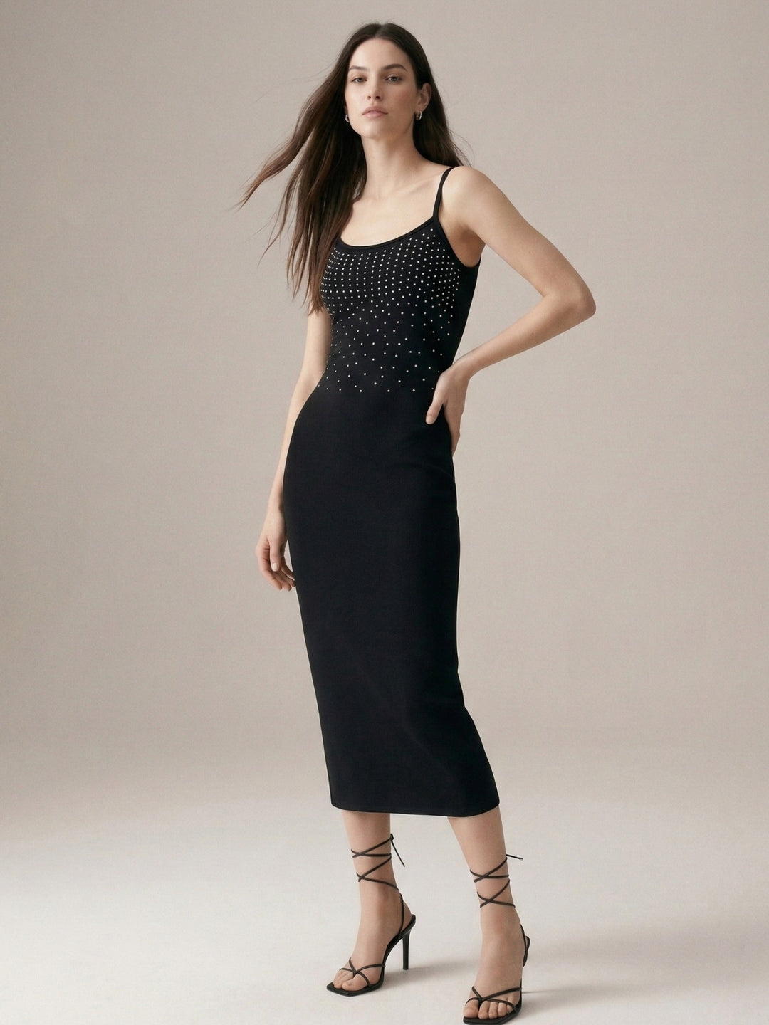 Black Fitted Bodycon Embellished Dress