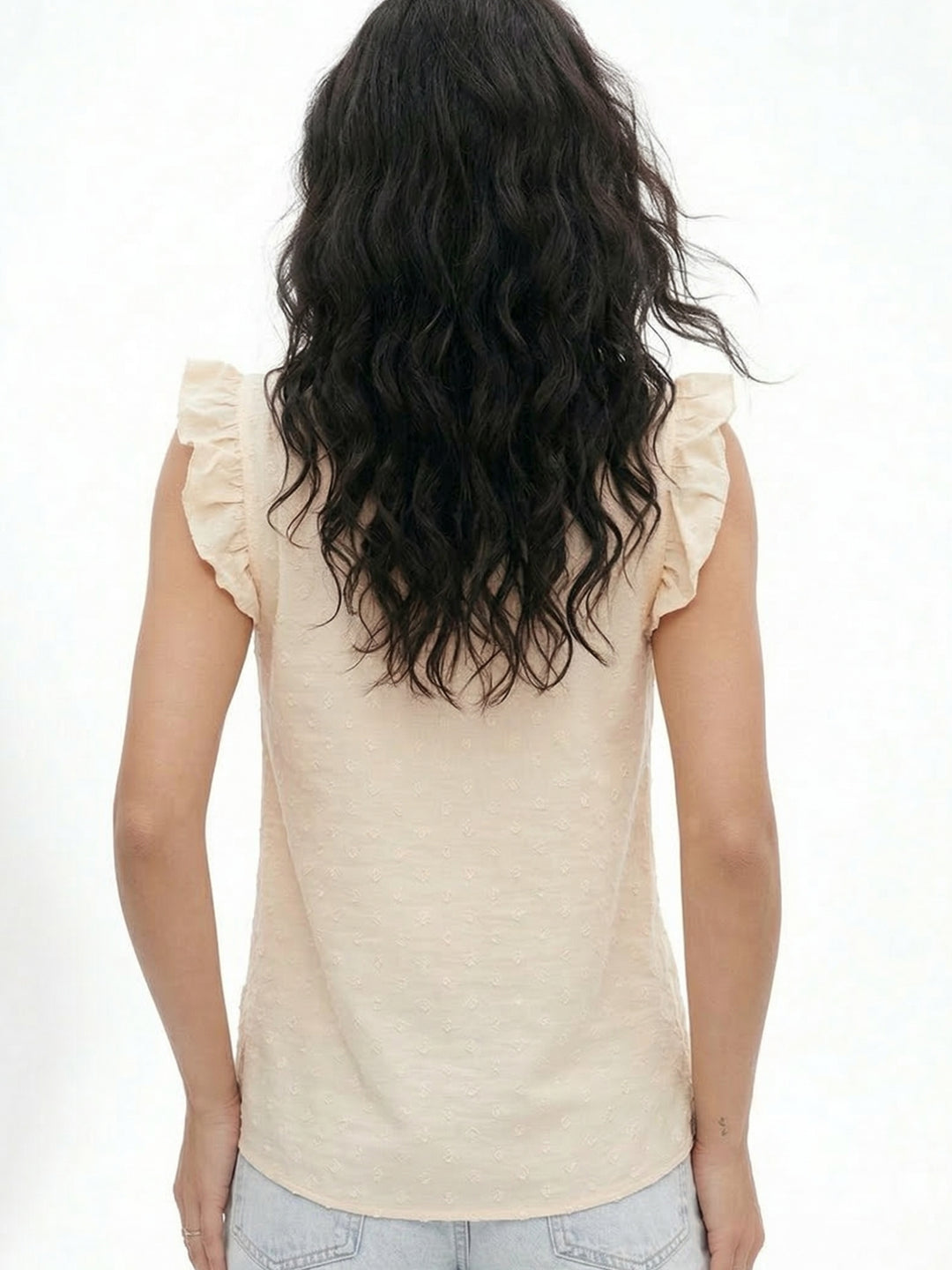 Cream Scallop Neckline Textured Blouse
