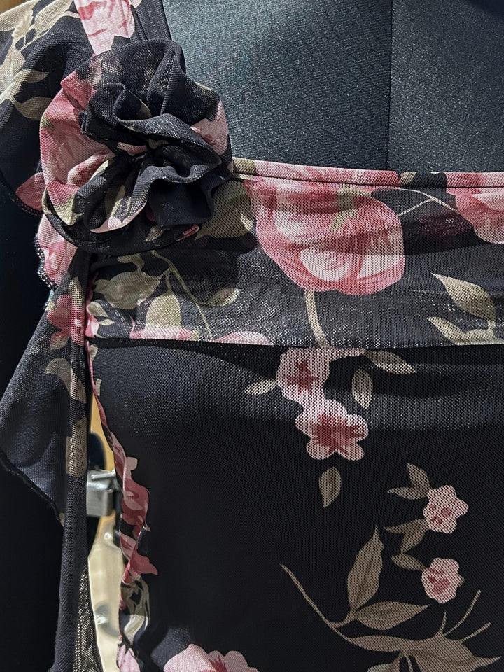 Black All Over Floral Printed Fitted Top