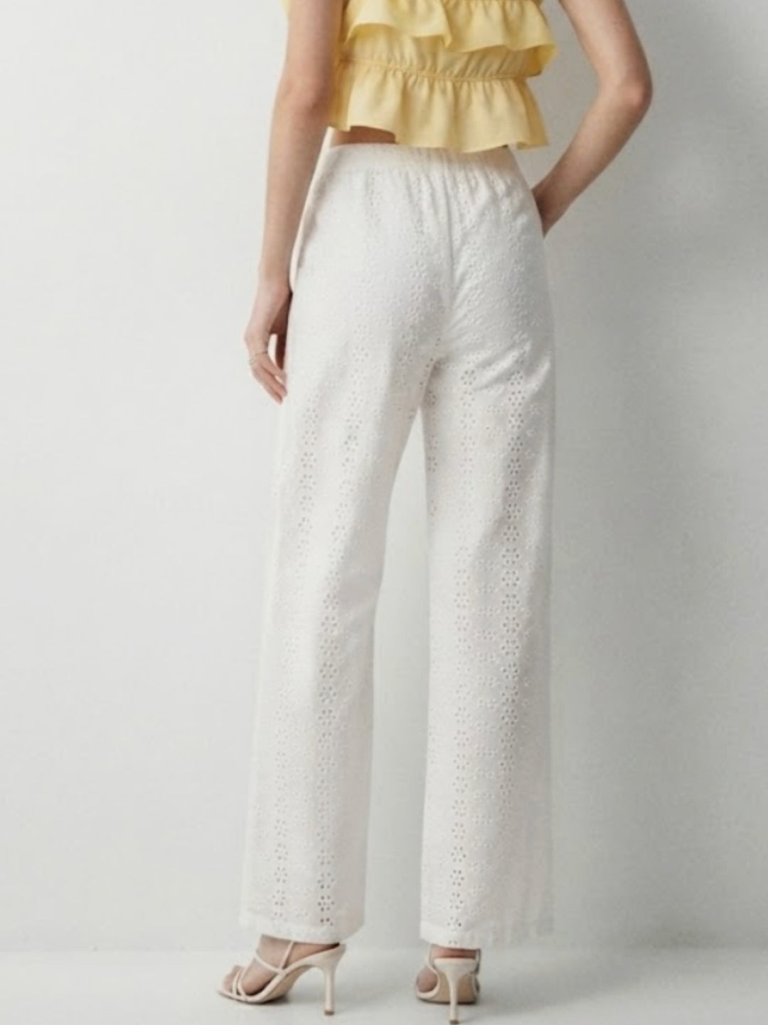 White High Waist Wide Leg Schiffili Trouser