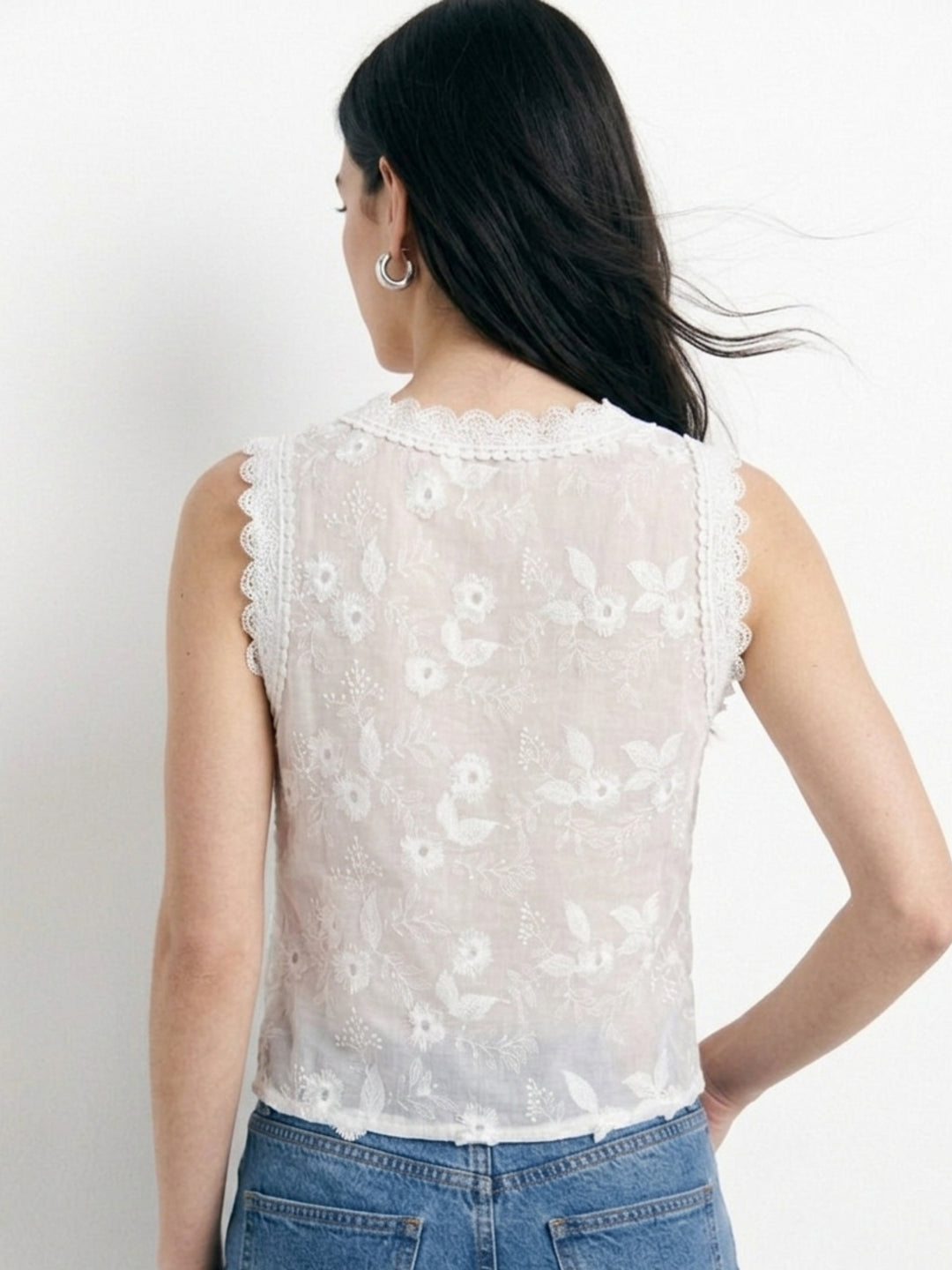 White V Neck And V Notch Hem Blouson Top