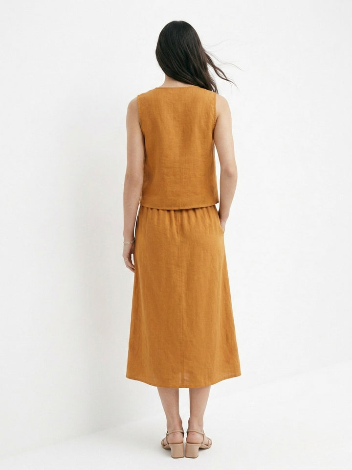 Brown Sleeveless Top And Skirt Set